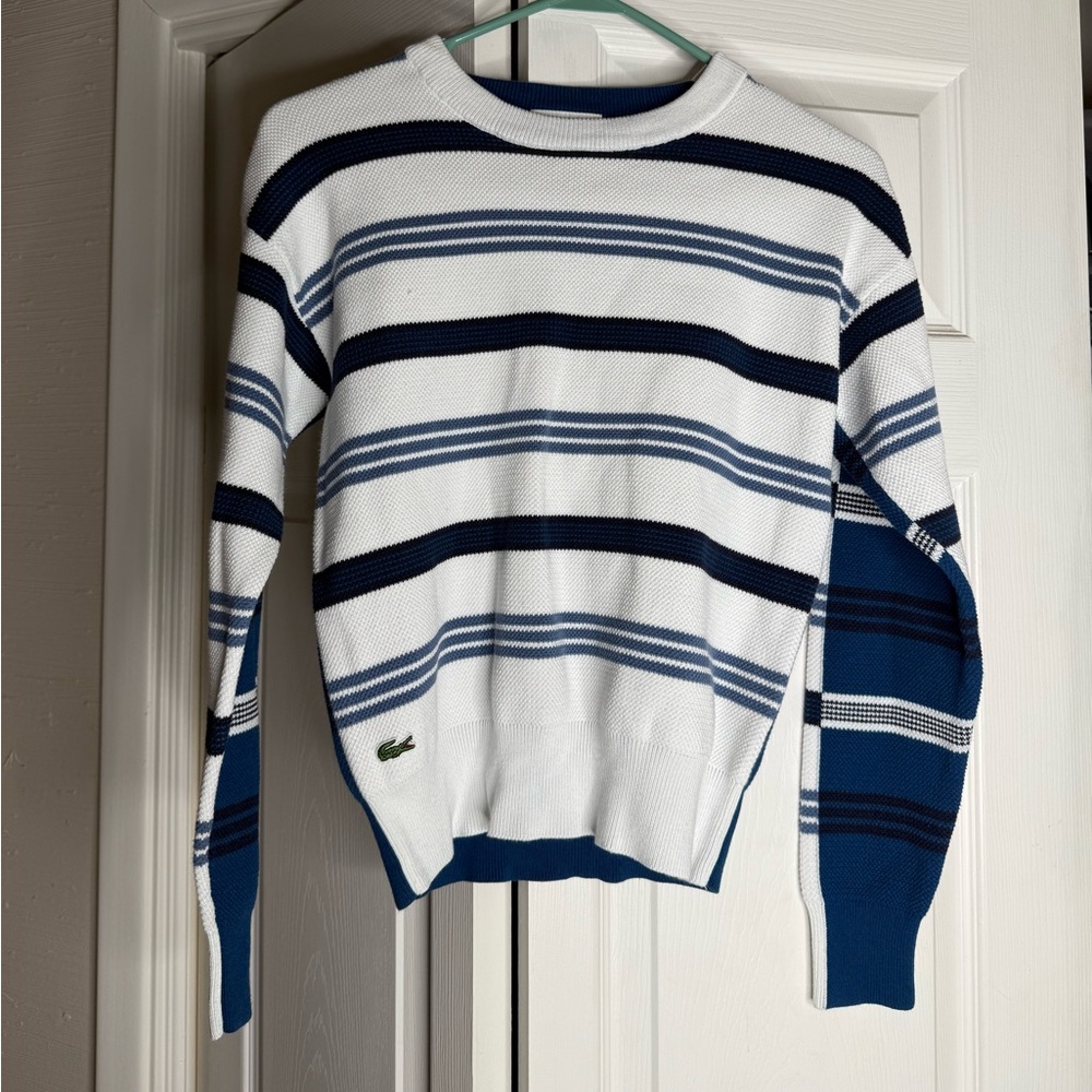 Lacoste blue & white striped knit sweater.